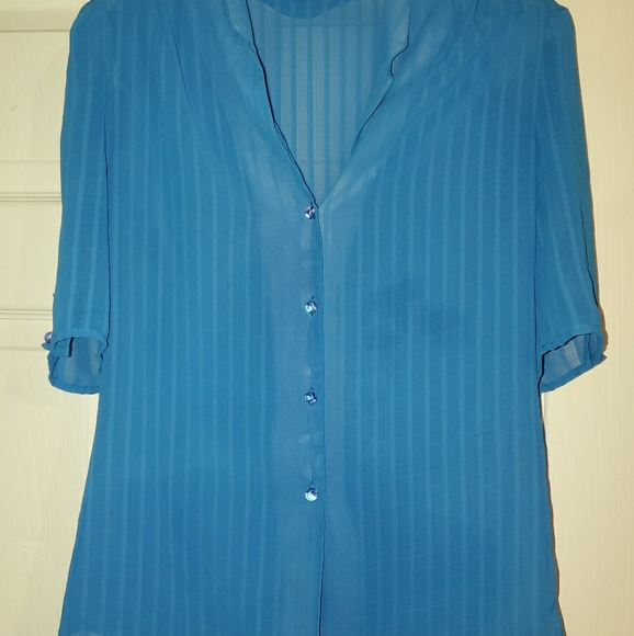 Steven Barry Blue sheer blouse - Picture 1 of 7